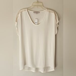 LOFT Ivory Blouse with Lace Detail